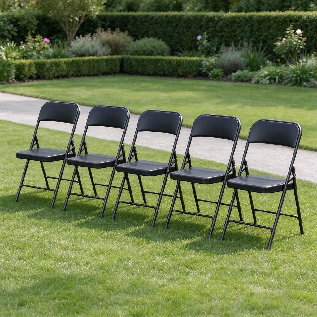 Folding chairs arranged on a lawn
